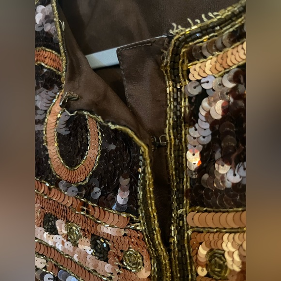 Vintage Sequin & Bead Cropped Jacket - Medium 100% Silk, Made in India - Picture 5 of 6